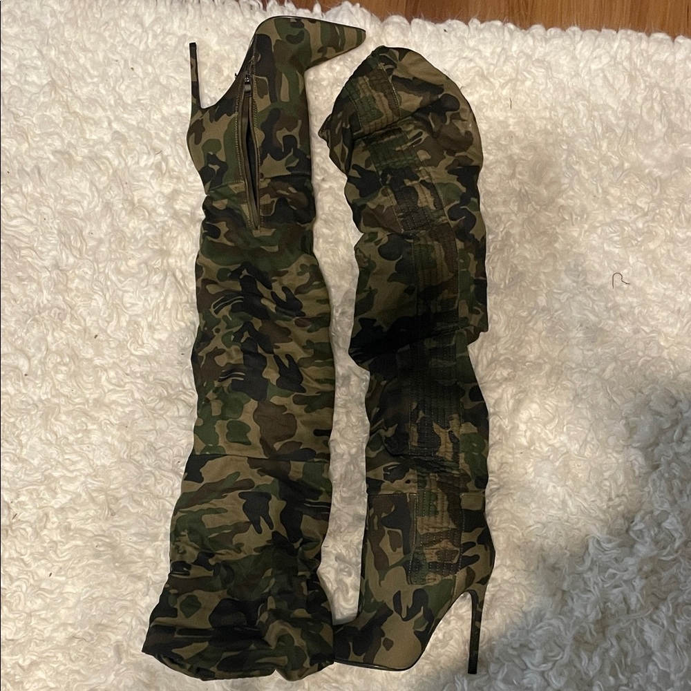 Camouflage Thigh-High Stiletto Boots